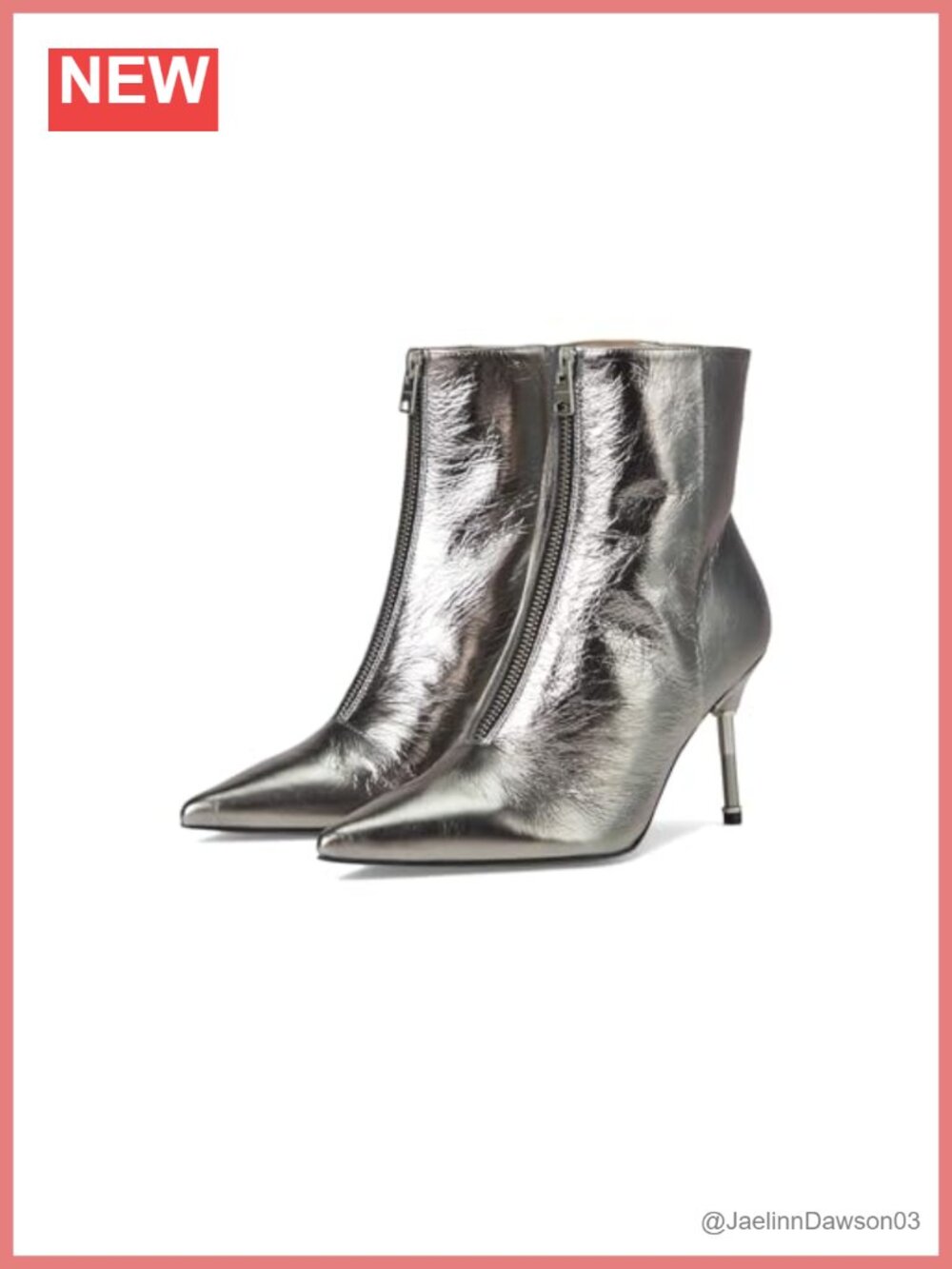 AllSaints Natasha Pointed Metallic Leather Mid-Calf Boots Zip